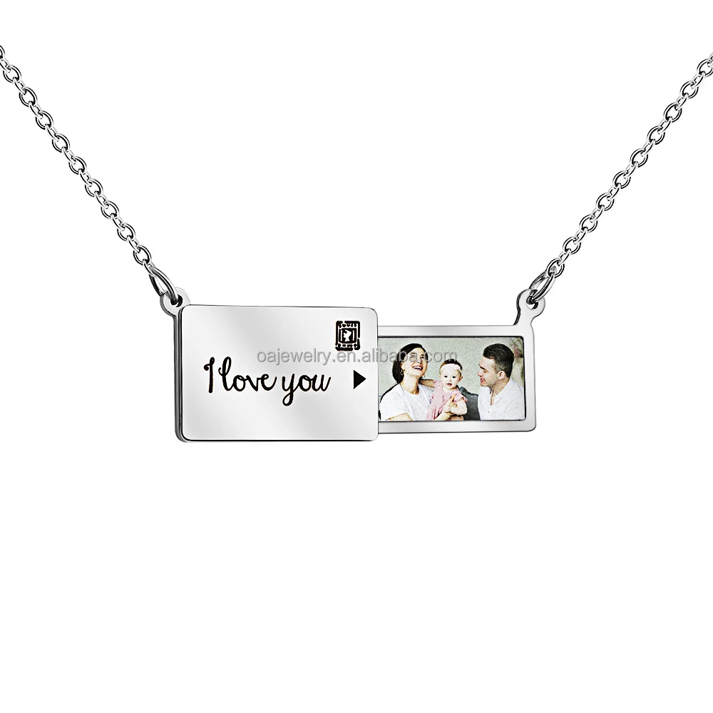 

Printed Photo Envelope Pendant Personalized Birthday Gift Name Custom Engraved Stainless Steel Charm Necklace for Women Jewelry