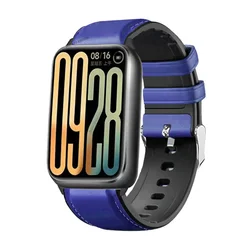 Premium Leather Silicone Strap for Smartwatch - Stylish & Durable Bracelet Accessory (Blue leather)