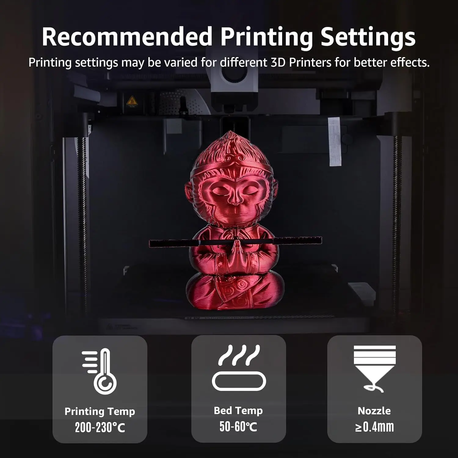 실크 PLA 필라멘트 1.75mm, 3D 프린터 필라멘트 이중 색상 공압출 필라멘트 PLA, 250g, 실크 블랙 레드