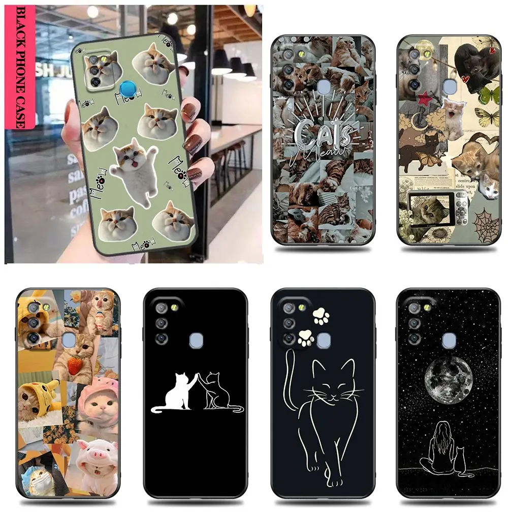 Line Art Funny Cute Cat Funda Case Per Infinix Camon 19 16 Zero X Neo 20 8 Pova 4 2 Neo2 Note 12 G96 11 10 8 8I S5 Case Shell