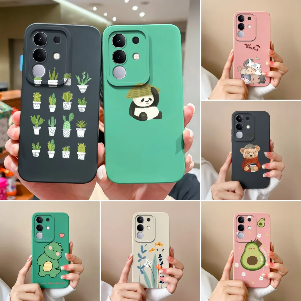 Cute Panda Cactus Liquid Silicone Protective Phone Case