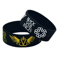 25 Pcs Black Veil Brides Silicone Bracelet with Angel Wings Music Concert Bangle 1 Inch Wide Wristband 1