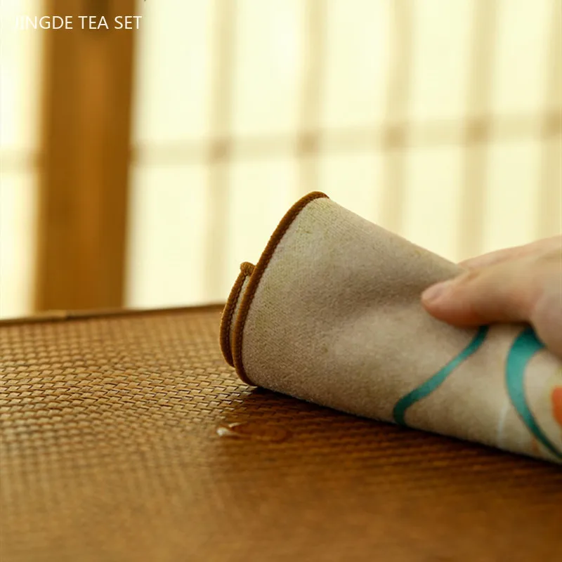 Chinese Painted Thicken Tea Towel Super Absorbent Rag Table Cleaning Tea Cloth Mats Bowl Teapot Tea Napkin Home Desktop Decor