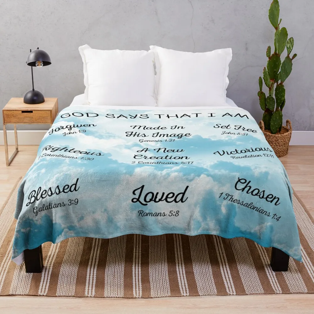 

God Says That I Am | Inspirational Christian Bible Verses Throw Blanket Furry blankets ands Luxury Brand Blankets