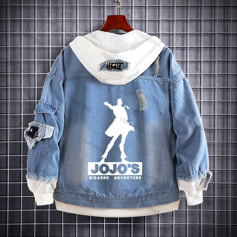 thumbnail image 1 of JoJo's Bizarre Adventure Chaquetas vaqueras Anime Fifures Hole Coat Sudaderas Para Hombres Jean Cosplay disfraces regalos de navidad, 1 of 5