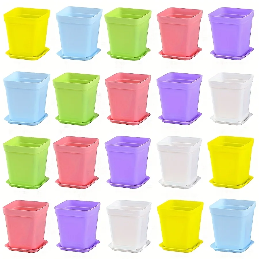 Plastic Square Flower Pot 10pcs 7x7cm with Cover Garden Balcony Home decoration Office Desktop