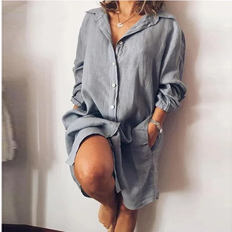 

Women Blouse Casual Shirt Dress Fashion Button Long Sleeve Female Lapel Work Blusa Loose Vintage Harajuku Midi Shirts Dresses