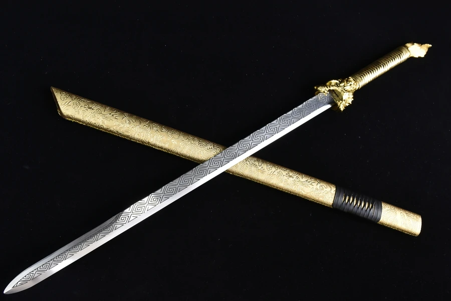 

Средневековый истинный меч из нержавеющей стали 109 см, сражение злого волка, готовый меч воин Тан Цзянь, настоящее стальное оружие, катана