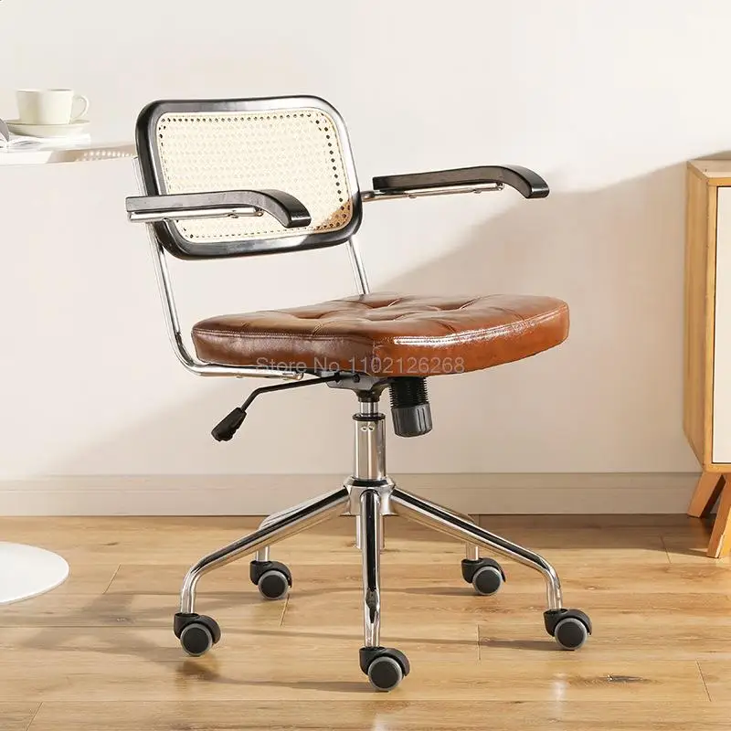 Rattan Office Chair Leather Japanese Retro Chair Computer Chair Home Swivel Chair Study Desk Chair Lift Chair Celebrity Seat