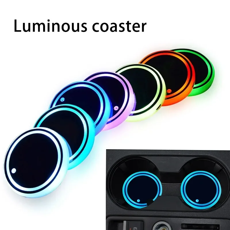 7 Color Changing LED Light Car Cup Holder Lights Decorative Ambient Lighting Coaster Pads