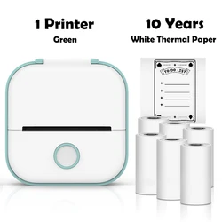 Portable Bluetooth Mini Thermal Printer and Sticker Maker (Green with 6 Paper)