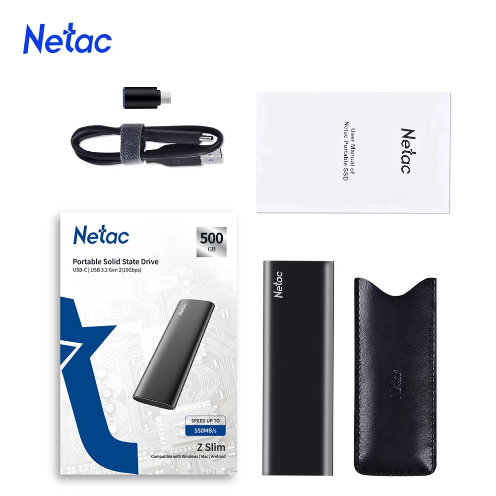 Netac SSD Portable SATA 500GB 1TB 2TB USB 3.2 Gen 2 SSD External Hard Drive 250GB Solid State Disk for Laptop Desktop Phone PS4 external hard drive solid flash drive