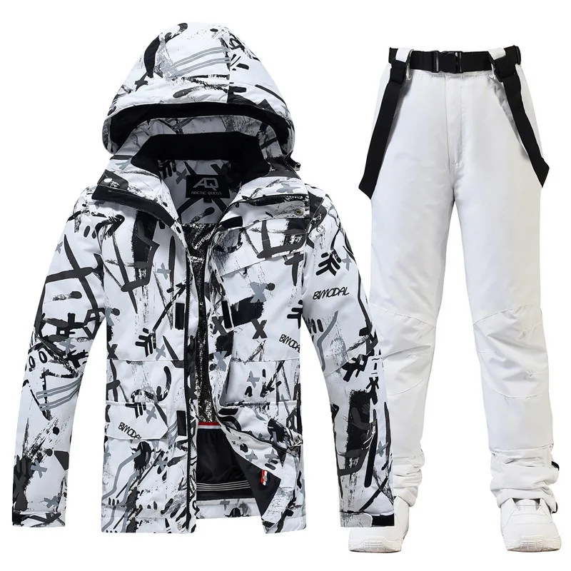 Men's and Women's Ice Snow Suit Wear Waterproof Winter Costumes Snowboarding Clothing Ski Jackets + Strap Pants ski wear