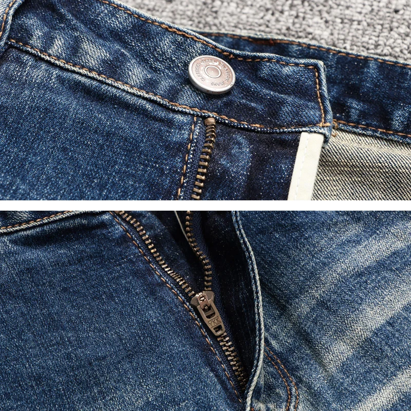 Fashion Designer Men Jeans High Quality Retro Blue Elastic Stretch Slim Fit Ripped Jeans Men Trousers Vintage Denim Pants Hombre