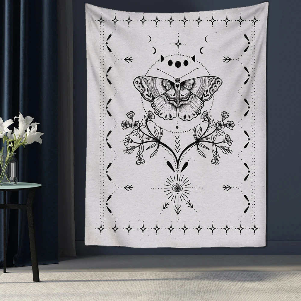 

Simple Tarot Flower Butterfly Pattern Tapestry Blanket Psychedelic Witchcraft Wall Hanging Bohemia Gypsy Home Bedroom Decorating