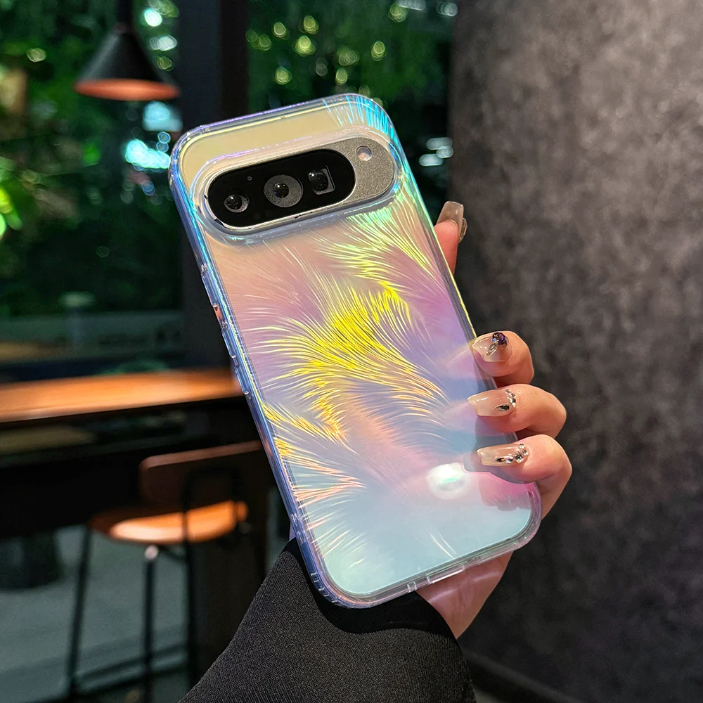 Gradient Laser Feather Pattern Magnetic Case with Magsafe Wireless Charging Capability and Colorful Design