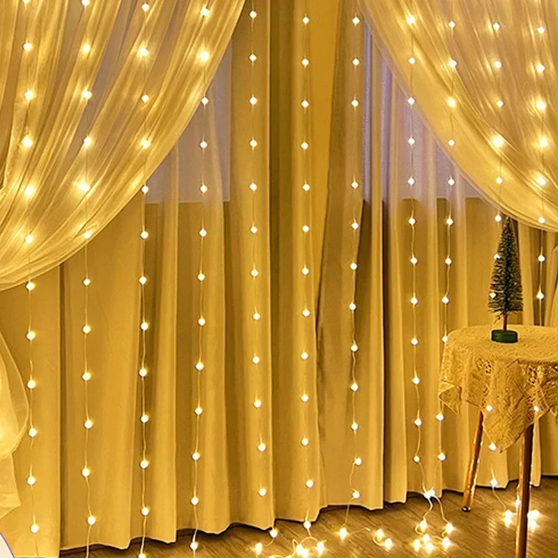1pc 6x3/3x3/3x2/3x1m USB LED Curtain String Lights EID Mubarak Bedroom Garland Fairy Lamp Wedding Party Home Ramadan Decoration