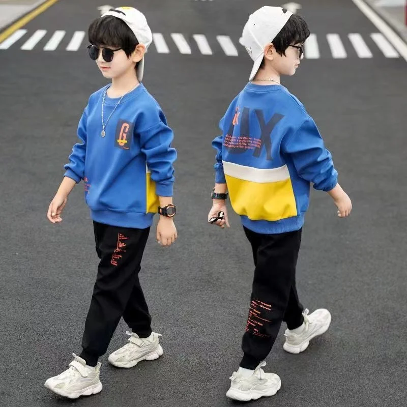 

2023 New Spring Autumn Childhood boys student Sports Sweater Set Middle and Big children Leisure Fashion Trend kids clothing