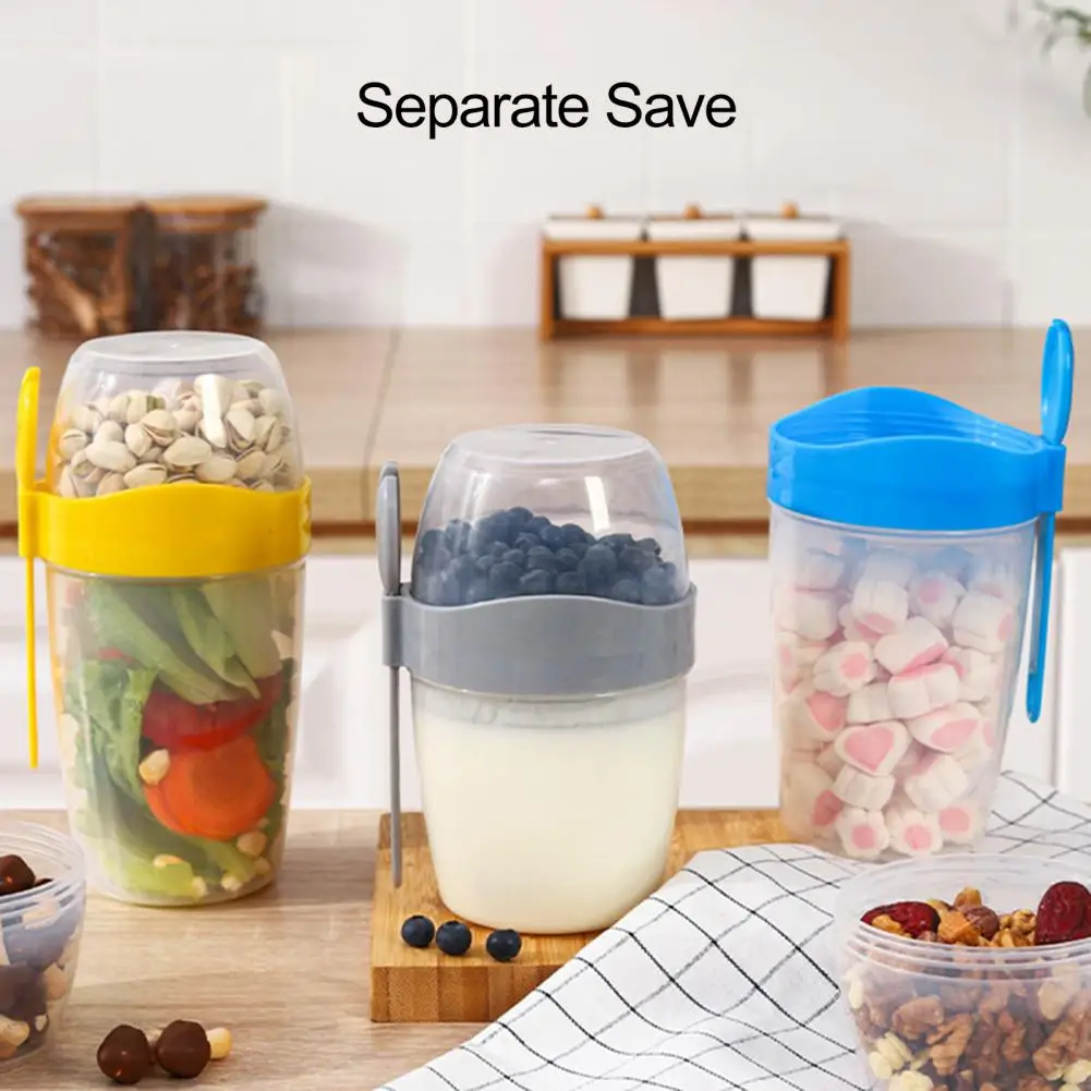 Portable Breakfast Oatmeal Cereal Nut Yogurt Salad Cup With Fork Spoon Double Layer Capacity Soy Milk Cup Household Supplies