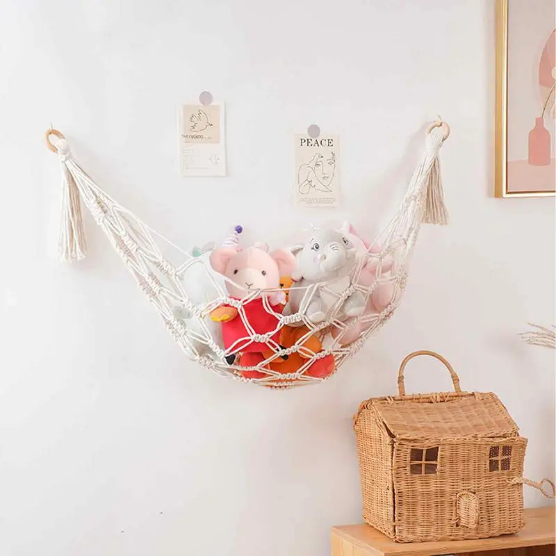 Macrame Hammock Net Toys Storage Boho Decor Children Room Toys Stuffed Animals Toys Hammock Net Organize Bohemia Storage Holder 3