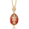 YAFFIL Egg Pendant Necklace Cross Handmade Vintage Jewelry Enamel Jesus Luxury Charm Crystal Rhinestone Piercing Gifts To Women 1