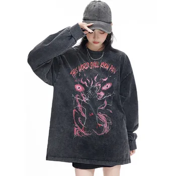 black source Anime Pain Printed T Shirt Men Retro Washed 100% Cotton Tops Tees Harajuku Tshirt Streetwear Hip Hop Male T-shirts 5