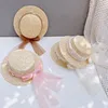 Elegant Fashion Mother Daughter Sunhats Lace Mesh Pearls Hat Cap Outdoor Beach Sunprotection Summer Straw Hat for Adult and Girl 4