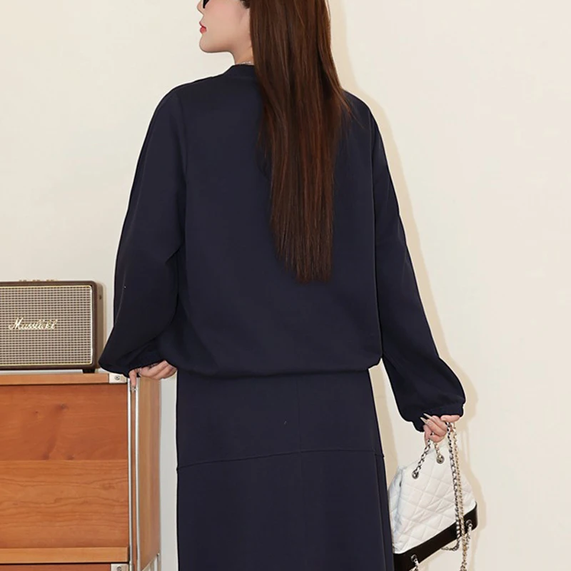 Plus Size Hoodies 2025 Autumn Fashion Preppy Style Casual Loose Splicing O-neck Long Sleeve Premium Women's Sweatshirt