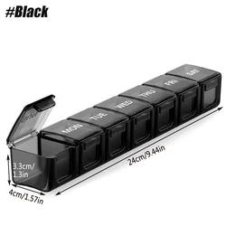 Compact Weekly Pill Organizer - Portable 7-Day Pill Box for Vitamins and Supplements (Black)