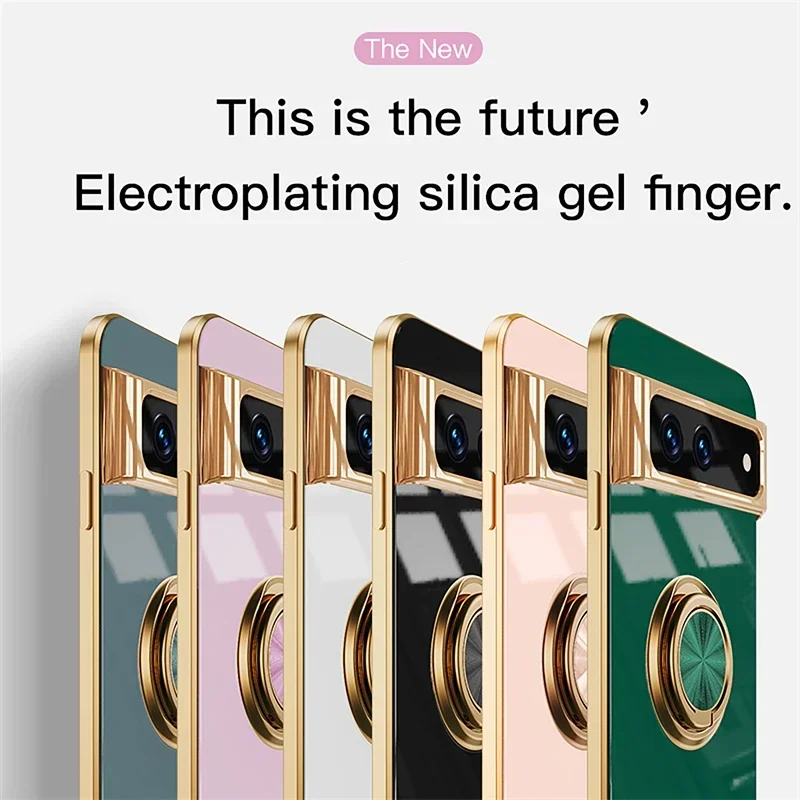 Luxury Plating Silicone Shockproof Phone Case with Metal Ring Magnetic Holder Stand