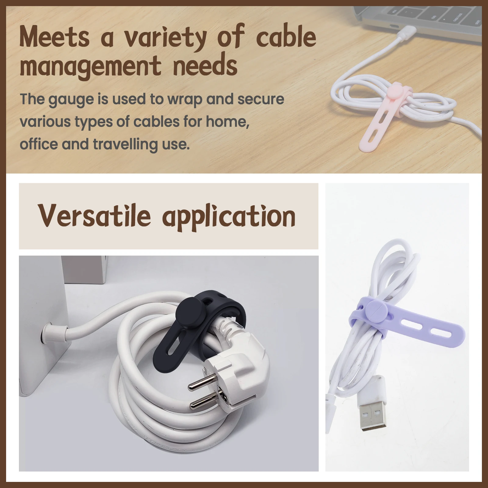 30/60Pcs Silicone Cable Ties Adjustable Cable Straps Cord Organizer Reusable Cable Management Organizer for Bundling and Fasten