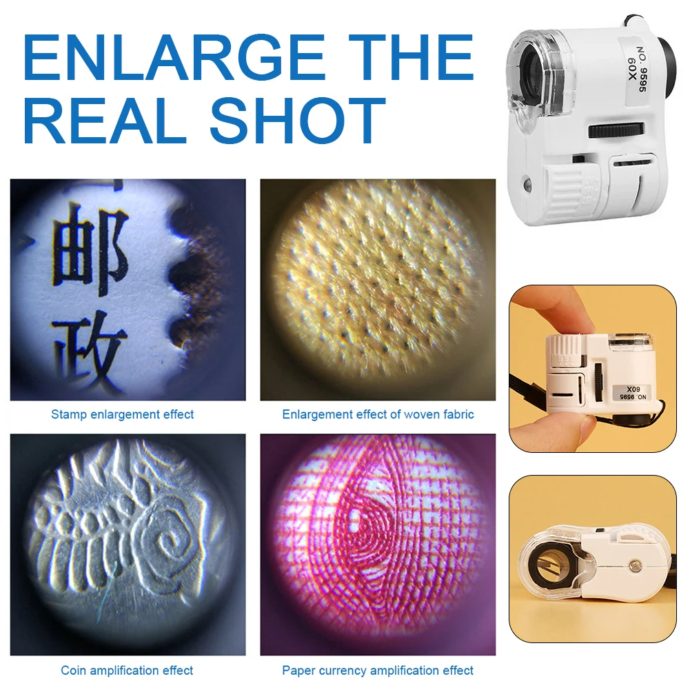 

Portable Microscope With Lighting Easy Carrying Crafts Magnifier For Stamps Examination