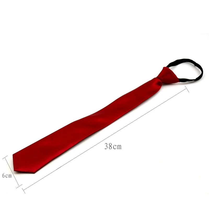 Pre-tied Neck Tie for Girls Boys Kid Skinny Zipper Lazy Red Solid Color Slim Narrow Bridegroom Party
