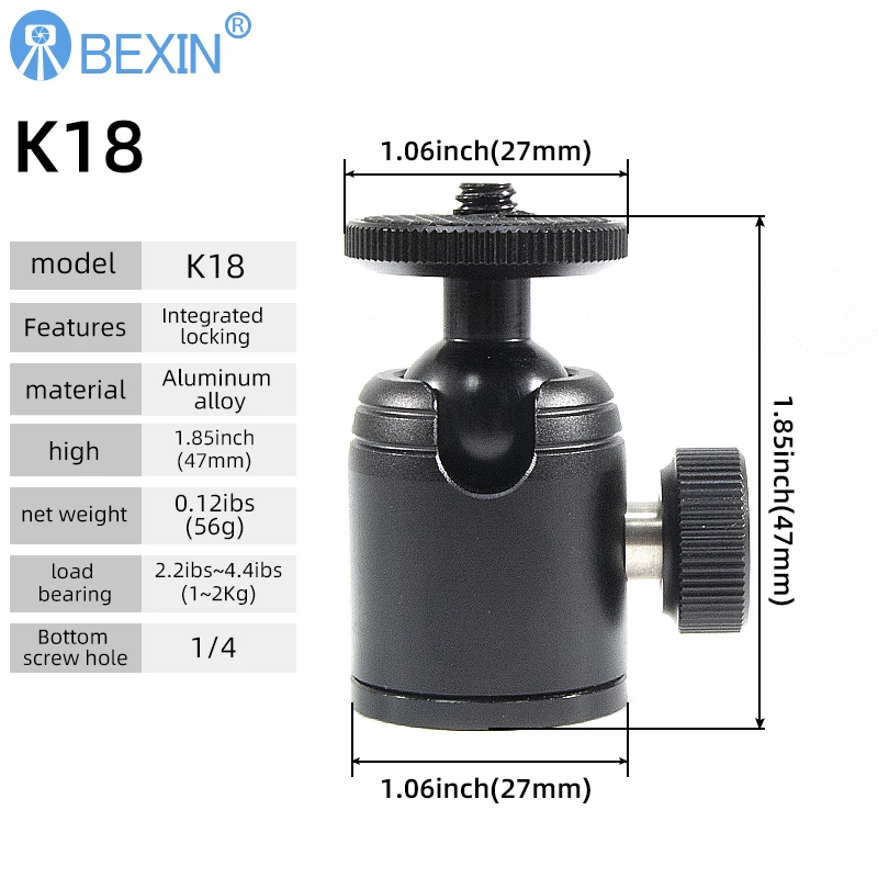 BEXIN Aluminum Alloy Mini Convenient Spherical Head 360 Degree Rotating Tripod Video Panorama Head Photographic Accessories tripod ball head