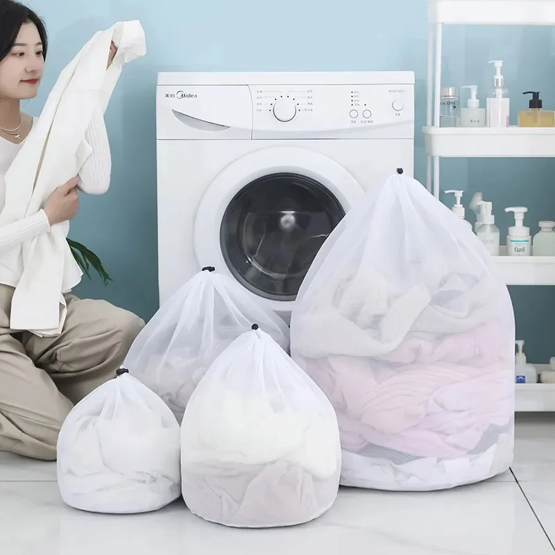 4 Pcs/Set Large Mesh Drawstring Washing Laundry Basket Underwear Organizer