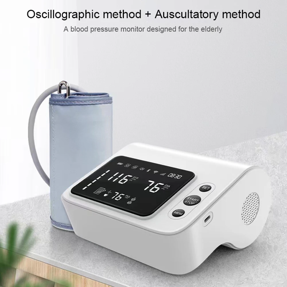 Intelligent Voice Broadcast 4.7 Inch Upper Arm Dual Mode Electronic Blood Pressure Monitor Charging Portable Alarm