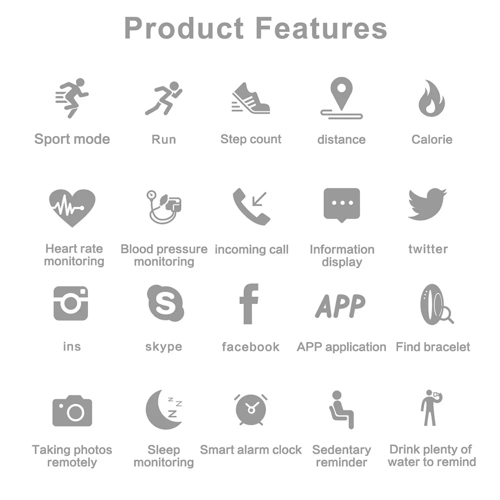 방수 피트니스 트래커 야외 활동 모니터 심박수 단계 카운터 칼로리 버너 통화 메시지 경고