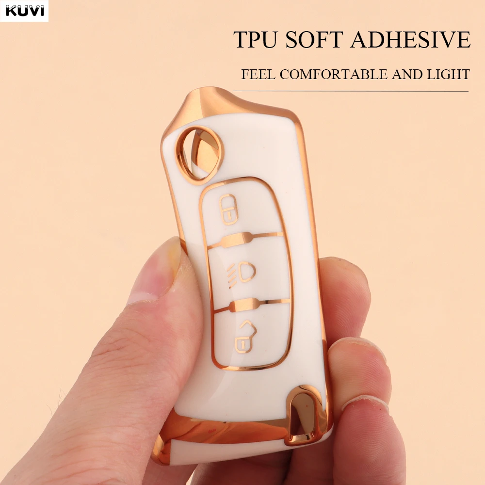 Golden TPU Car Flip Key Case Cover - Durable Protector Fob Cover with Elegant Finish