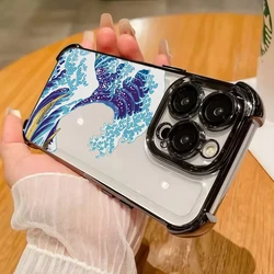 Stylish Plating Japanese Waves Shockproof Clear Phone Case for Motorola G60 (S27721)