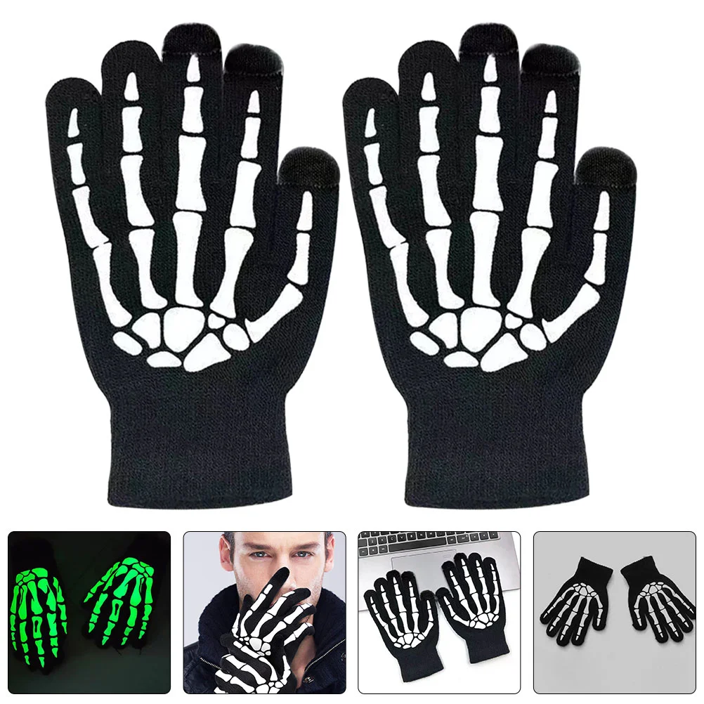 

Fluorescent Gloves Halloween Warming Stylish Cycling Outdoor Riding Full Finger Men's Skull Bone Decorate