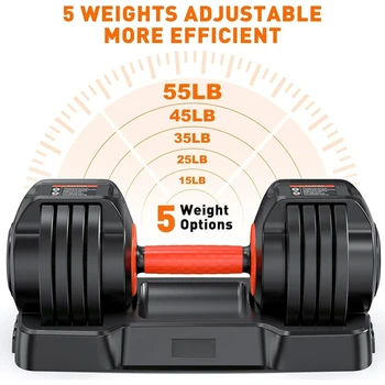 Adjustable Dumbbells Set, 25lbs/55lbs Dumbbell with Anti-Slip Handle, Quick Adjust 5-in-1 Weights Set 3