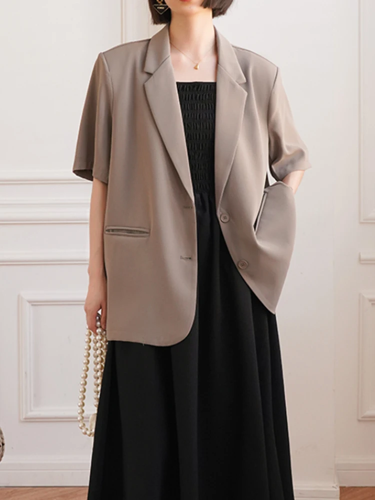 [LANMREM] Short Sleeve Blazers For Women Single Breasted Casual Loose Korean Style Female Jackets 2024 Summer New 26D9019