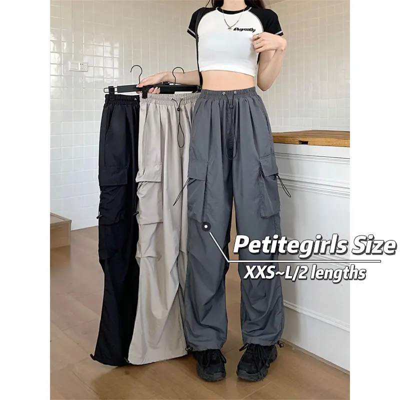 

American Quick-Drying Drawstring Thin Nine-Point Overalls Women In Summer 150cm Petite girls High Waisted Loose Sports Pants