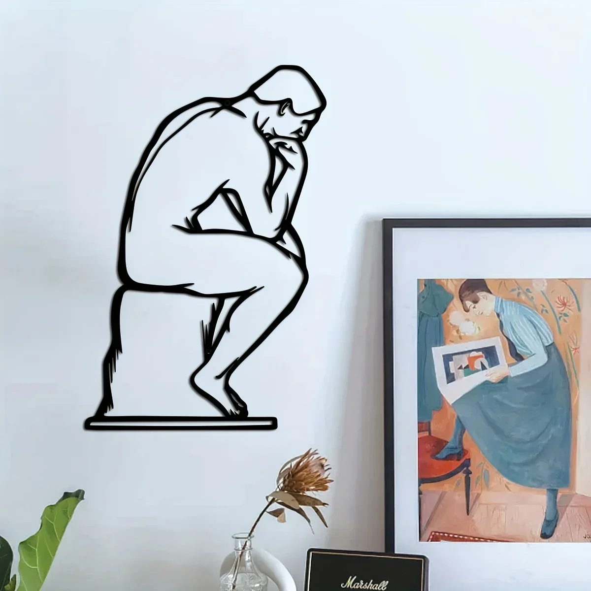 

CIFBUY Decoration Thinker Metal Wall Art Decor Modern Minimalist Metal Line Wall Hanging Decoration Bedroom Living Room Office W
