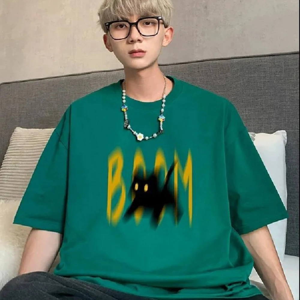 

2024 cotton men's short-sleeved T-shirt summer new American retro printing design niche half-sleeved body