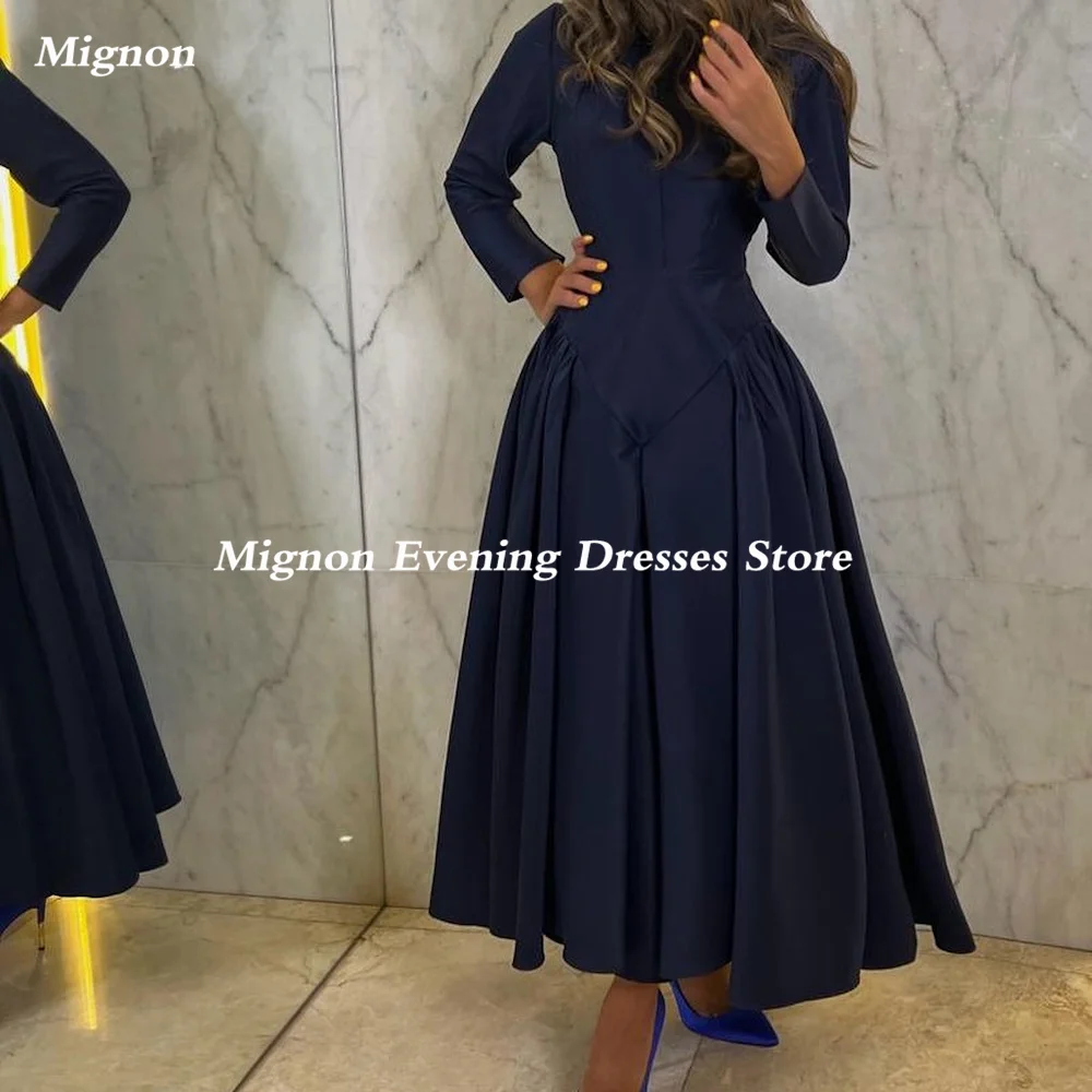 

Mignon Satin A-line V-neck Ruffle Formal Prom Gown Ankle Length luxury Evening Formal Elegant Party Dress for Women 2023