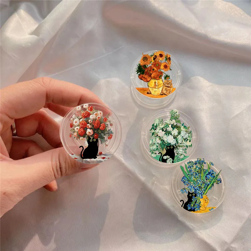 Van Gogh-Inspired Cat Oil Painting Foldable Phone Stand & Grip Holder