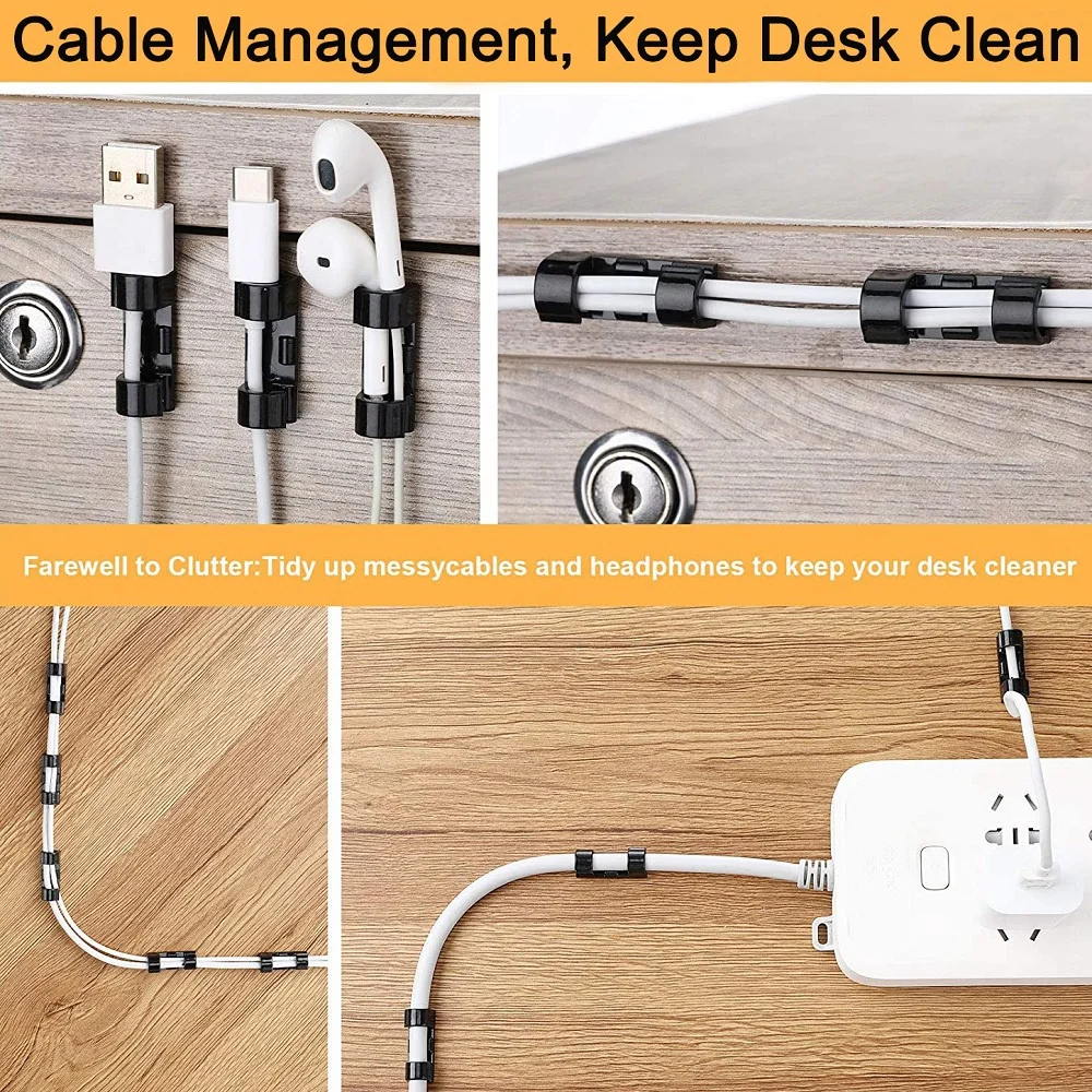 Desktop Wall Cable Organizer Clips ABS Wire Cord Manager Holder for USB Charging Data Line Winder PC Workstation Management