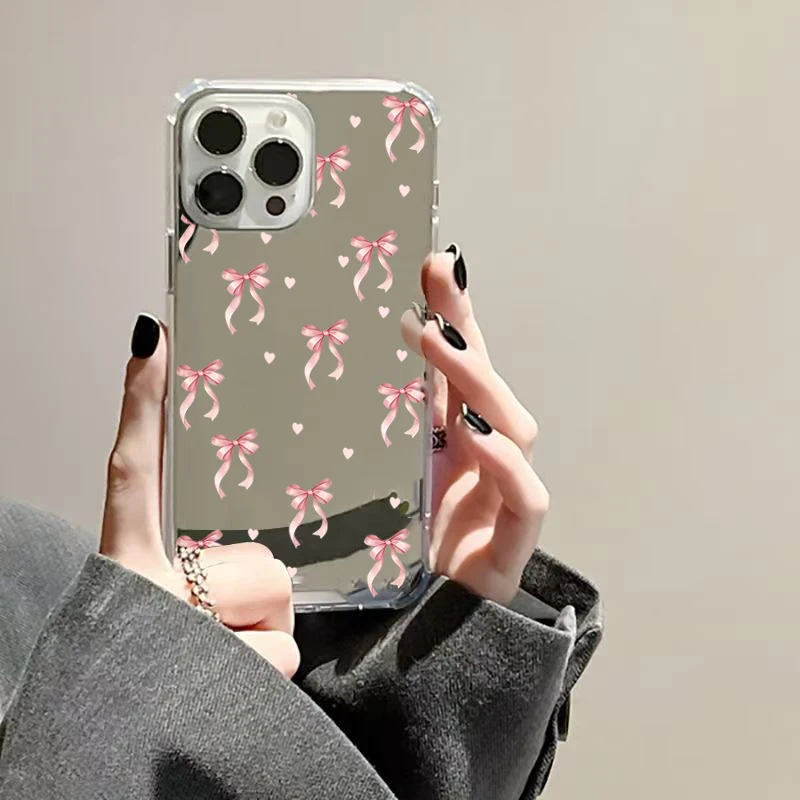Vibrant Bow Mirror Phone Case with Makeup Mirror and Shockproof Soft Cover
