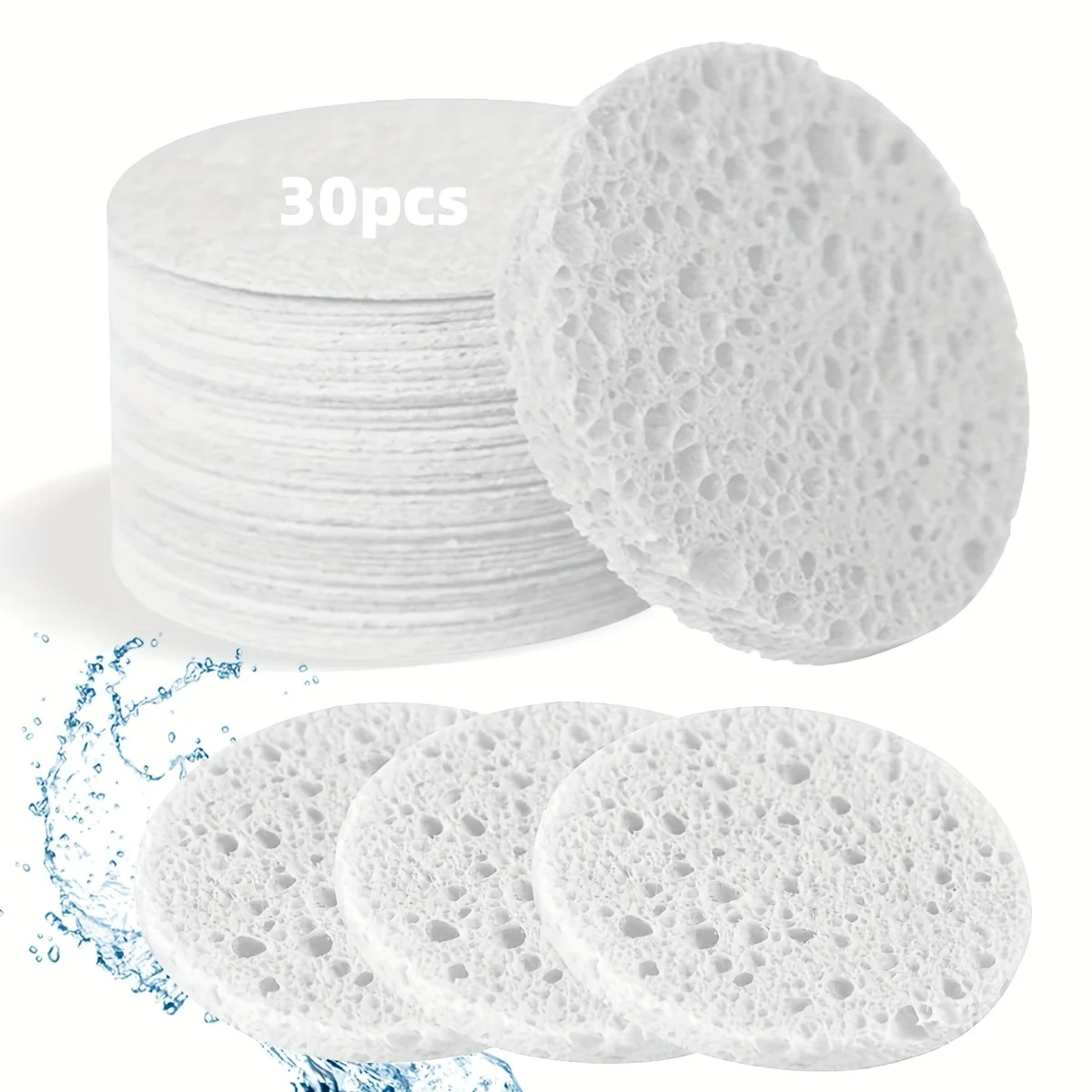 Natural Face Cleansing & Exfoliating Sponges, Hypoallergenic Spa & Daily Skincare Essentials, 30-Pack